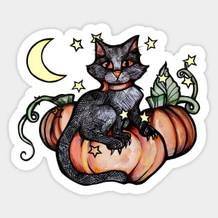 Autumn Black Cat Pumpkin Patch Sticker